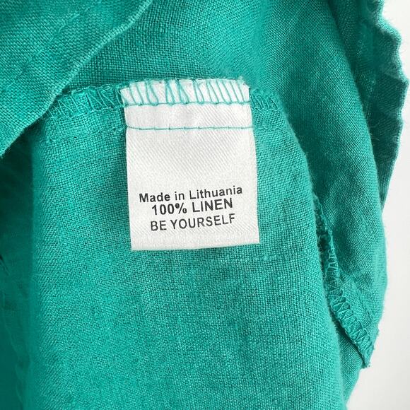 FLAX 100% Linen Sleeveless Shift Dress Teal Women’s Size Medium - Picture 5 of 6